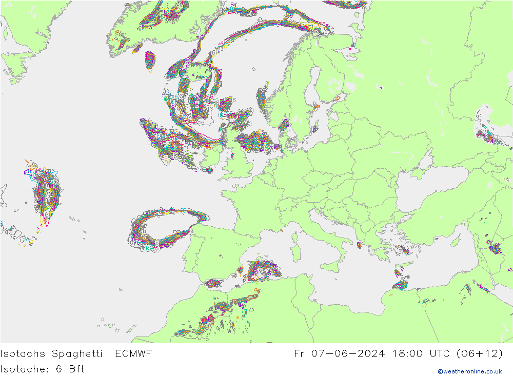 Isotachs Spaghetti ECMWF ven 07.06.2024 18 UTC