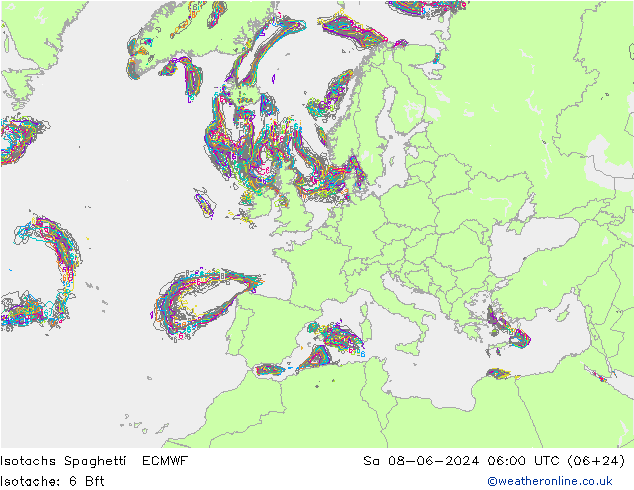 Isotachen Spaghetti ECMWF za 08.06.2024 06 UTC