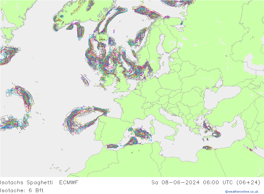 Eşrüzgar Hızları Spaghetti ECMWF Cts 08.06.2024 06 UTC