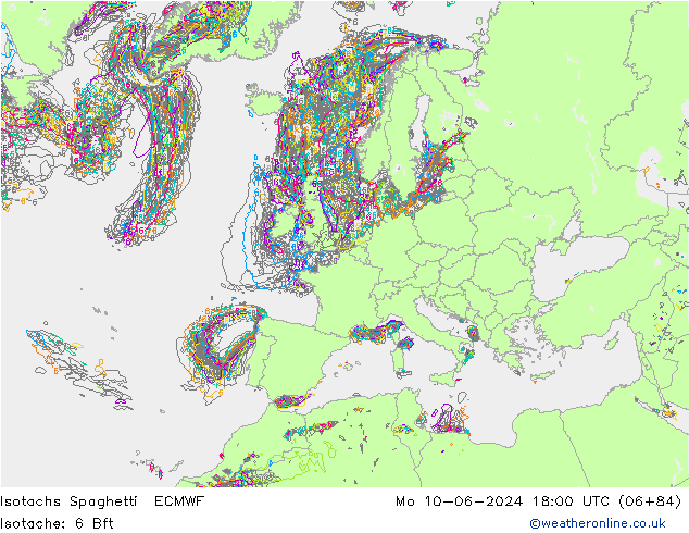 Isotachen Spaghetti ECMWF Mo 10.06.2024 18 UTC