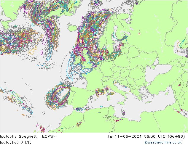Isotachs Spaghetti ECMWF Tu 11.06.2024 06 UTC