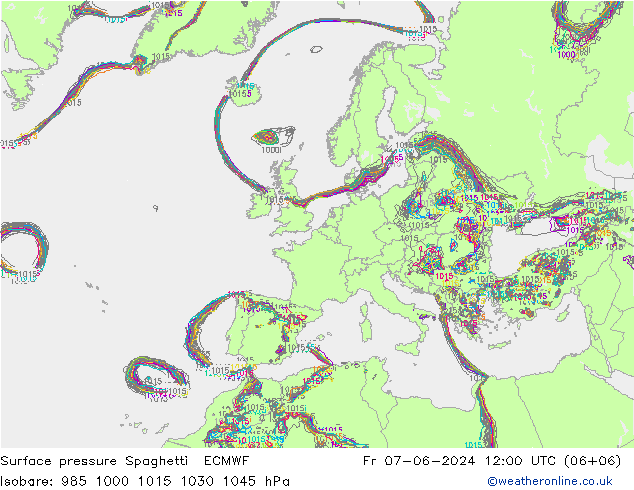 Surface pressure Spaghetti ECMWF Fr 07.06.2024 12 UTC