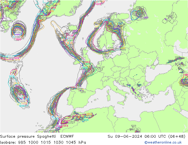 Bodendruck Spaghetti ECMWF So 09.06.2024 06 UTC