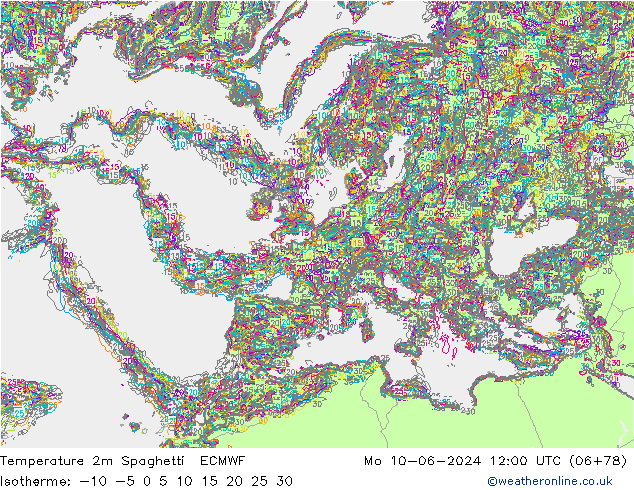 Temperature 2m Spaghetti ECMWF Mo 10.06.2024 12 UTC