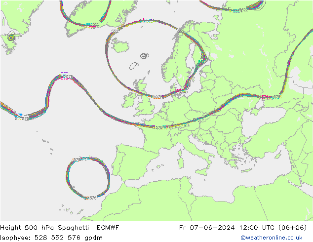 Height 500 hPa Spaghetti ECMWF Fr 07.06.2024 12 UTC