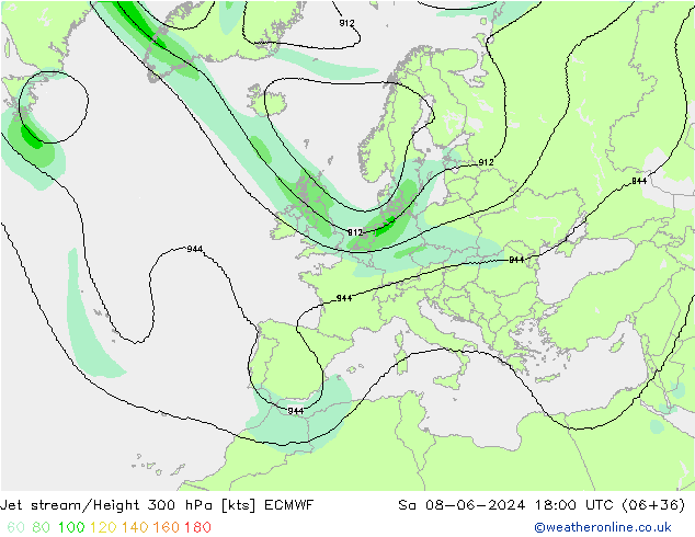 Prąd strumieniowy ECMWF so. 08.06.2024 18 UTC