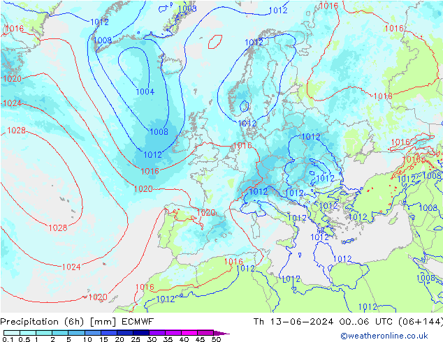 Yağış (6h) ECMWF Per 13.06.2024 06 UTC