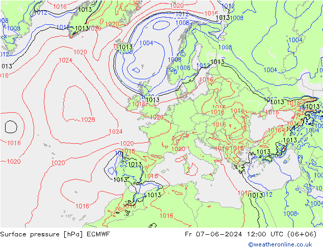 地面气压 ECMWF 星期五 07.06.2024 12 UTC