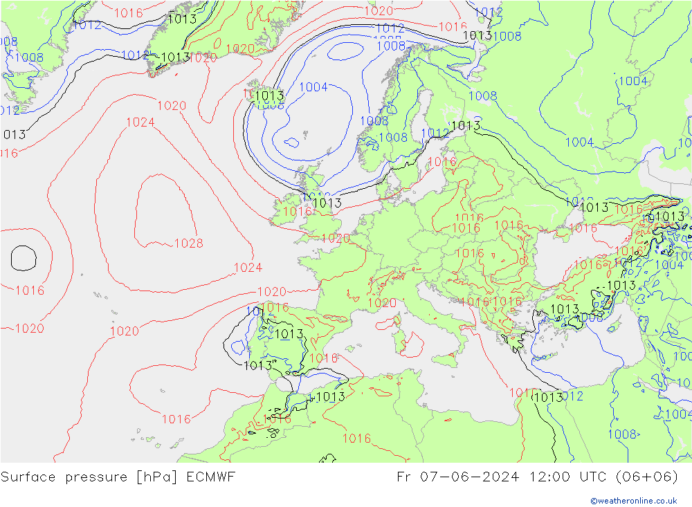 Luchtdruk (Grond) ECMWF vr 07.06.2024 12 UTC