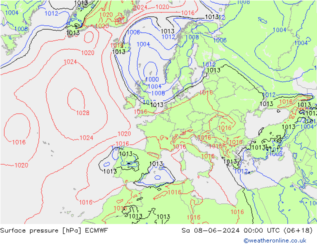 ciśnienie ECMWF so. 08.06.2024 00 UTC