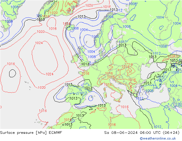 Pressione al suolo ECMWF sab 08.06.2024 06 UTC