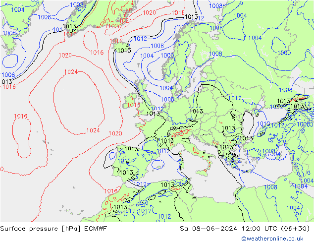 Surface pressure ECMWF Sa 08.06.2024 12 UTC