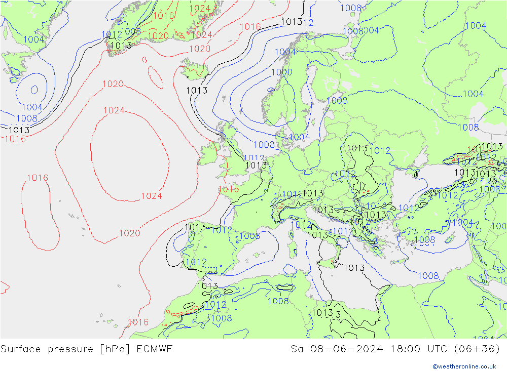 ciśnienie ECMWF so. 08.06.2024 18 UTC