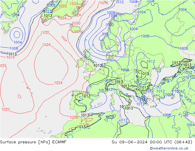 приземное давление ECMWF Вс 09.06.2024 00 UTC