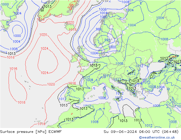 Surface pressure ECMWF Su 09.06.2024 06 UTC