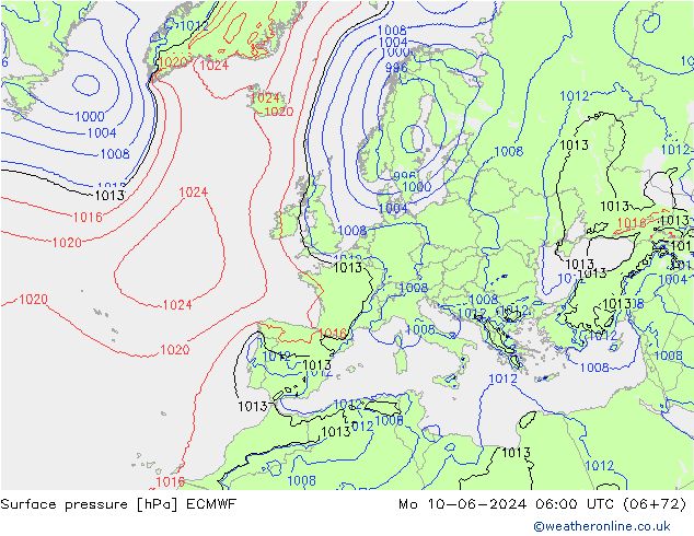 Luchtdruk (Grond) ECMWF ma 10.06.2024 06 UTC