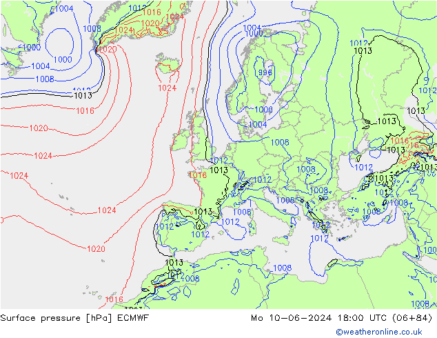 приземное давление ECMWF пн 10.06.2024 18 UTC