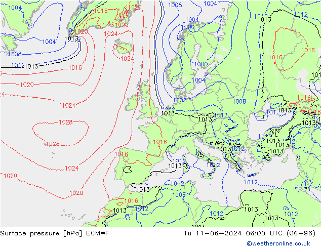 Yer basıncı ECMWF Sa 11.06.2024 06 UTC