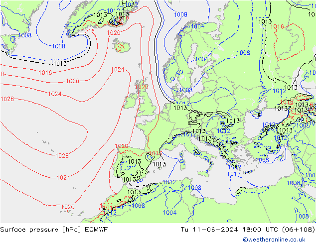 pressão do solo ECMWF Ter 11.06.2024 18 UTC