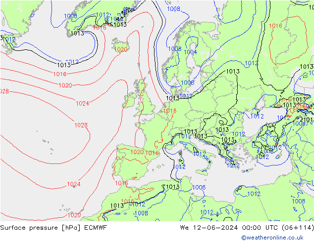 Bodendruck ECMWF Mi 12.06.2024 00 UTC