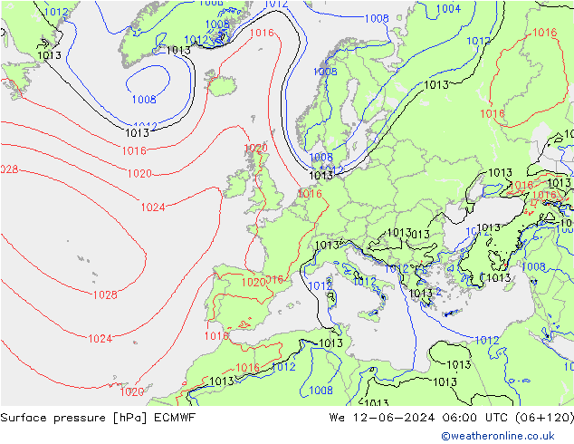 Atmosférický tlak ECMWF St 12.06.2024 06 UTC