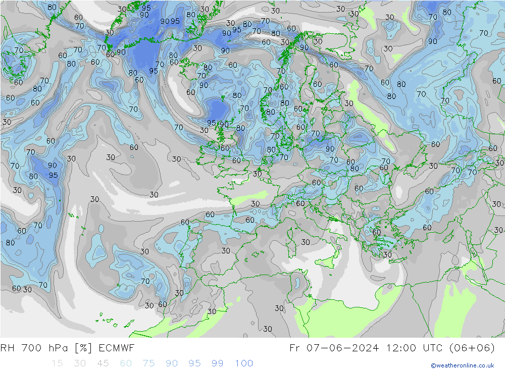 RH 700 hPa ECMWF Fr 07.06.2024 12 UTC