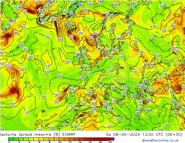 Isotachs Spread ECMWF Sáb 08.06.2024 12 UTC