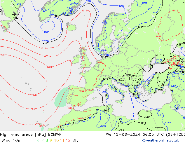 High wind areas ECMWF  12.06.2024 06 UTC