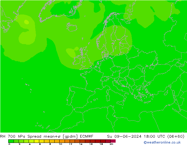 RV 700 hPa Spread ECMWF zo 09.06.2024 18 UTC