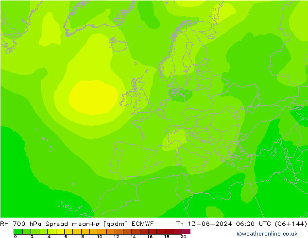 RH 700 hPa Spread ECMWF Th 13.06.2024 06 UTC