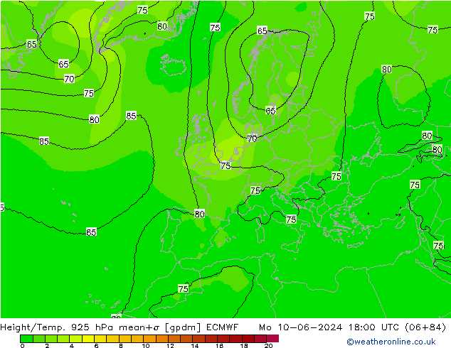 Height/Temp. 925 hPa ECMWF Mo 10.06.2024 18 UTC