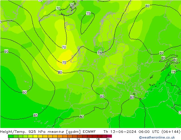 Height/Temp. 925 hPa ECMWF Do 13.06.2024 06 UTC