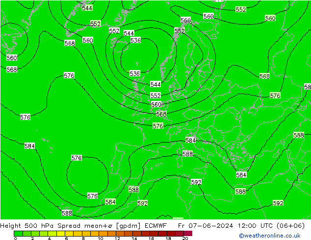 Height 500 hPa Spread ECMWF Fr 07.06.2024 12 UTC