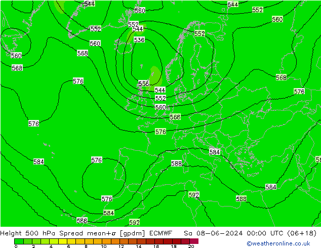 Height 500 hPa Spread ECMWF Sa 08.06.2024 00 UTC