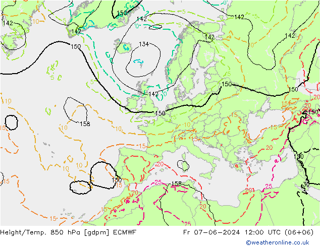 Height/Temp. 850 hPa ECMWF Sex 07.06.2024 12 UTC