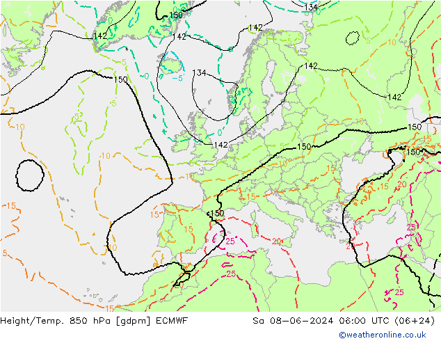 Height/Temp. 850 hPa ECMWF so. 08.06.2024 06 UTC