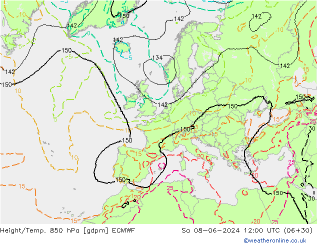 Height/Temp. 850 hPa ECMWF Sa 08.06.2024 12 UTC