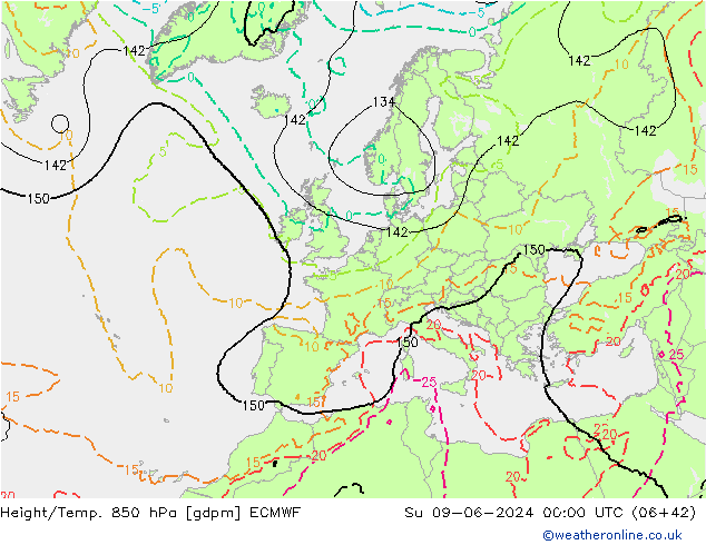 Height/Temp. 850 hPa ECMWF Su 09.06.2024 00 UTC