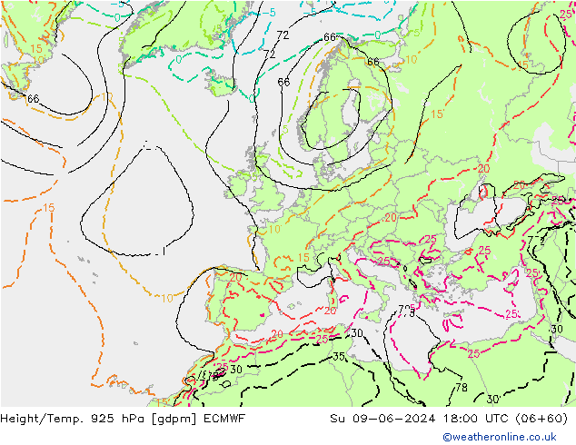 Height/Temp. 925 hPa ECMWF Ne 09.06.2024 18 UTC