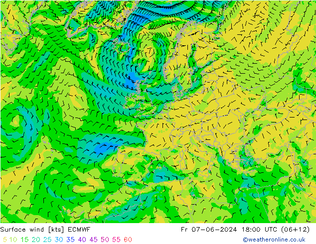 Bodenwind ECMWF Fr 07.06.2024 18 UTC