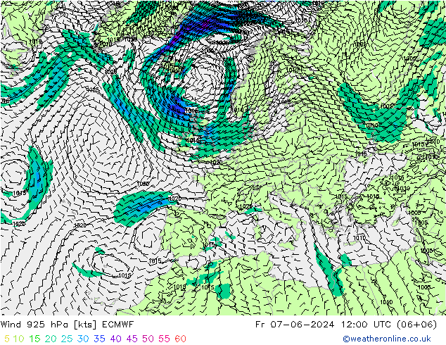 wiatr 925 hPa ECMWF pt. 07.06.2024 12 UTC