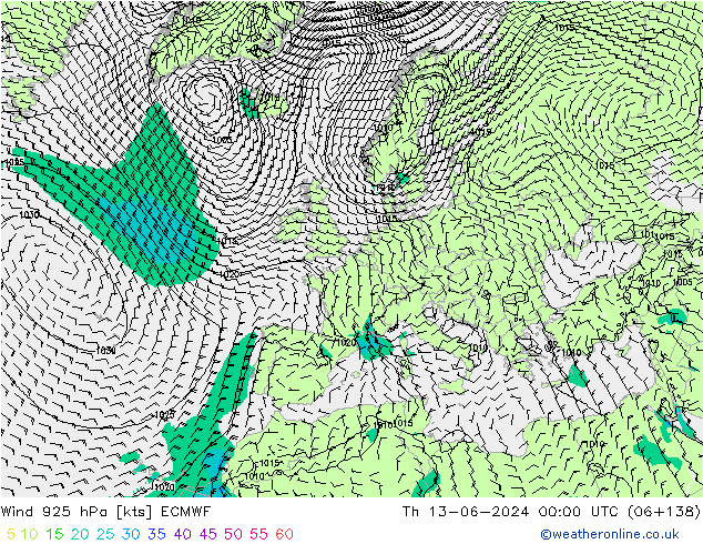 Wind 925 hPa ECMWF Th 13.06.2024 00 UTC