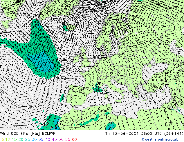 Wind 925 hPa ECMWF do 13.06.2024 06 UTC