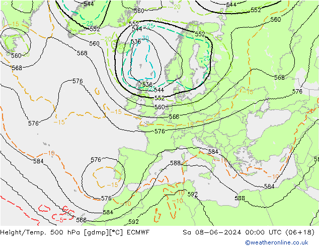 Geop./Temp. 500 hPa ECMWF sáb 08.06.2024 00 UTC