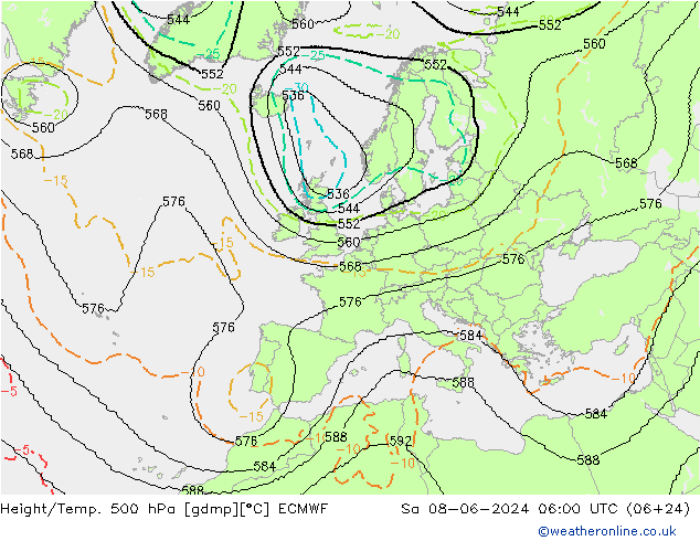 Yükseklik/Sıc. 500 hPa ECMWF Cts 08.06.2024 06 UTC