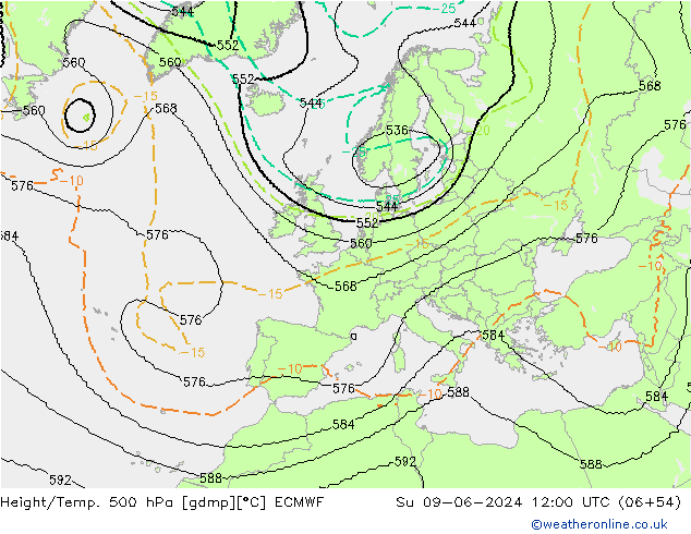 Height/Temp. 500 hPa ECMWF  09.06.2024 12 UTC