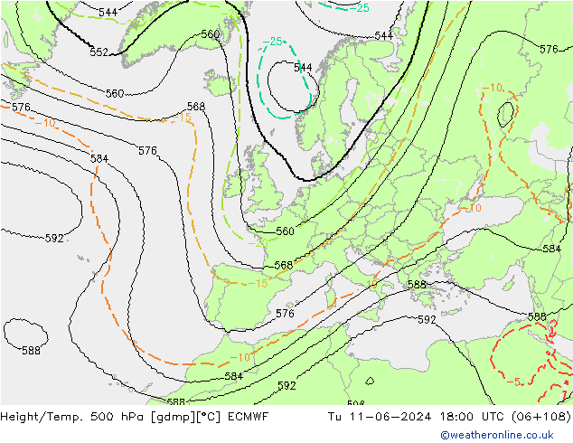 Height/Temp. 500 hPa ECMWF mar 11.06.2024 18 UTC