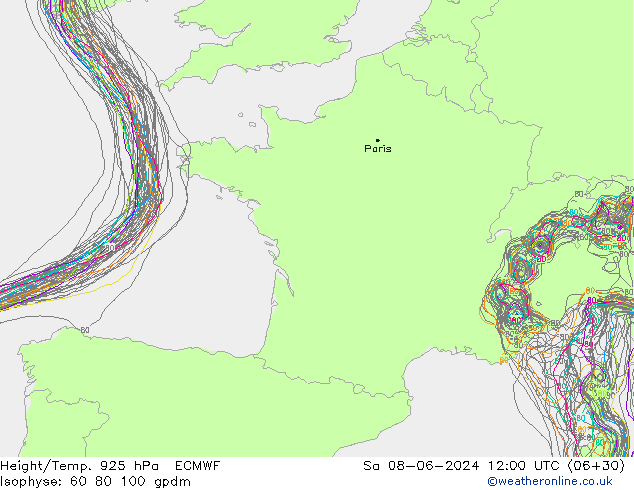 Height/Temp. 925 hPa ECMWF Sa 08.06.2024 12 UTC