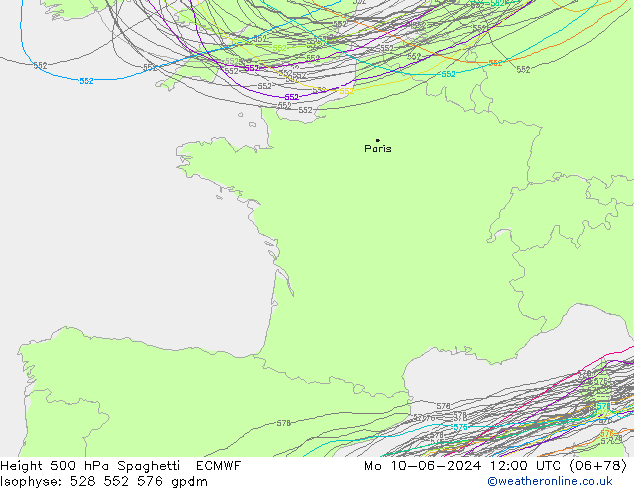 Height 500 hPa Spaghetti ECMWF Mo 10.06.2024 12 UTC