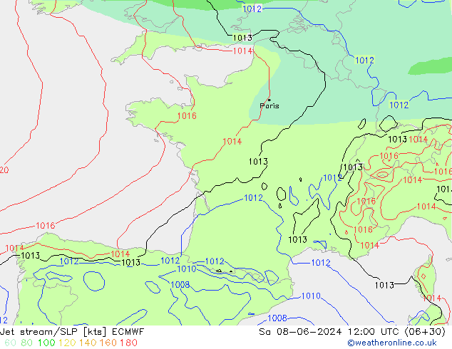 Jet stream/SLP ECMWF Sa 08.06.2024 12 UTC